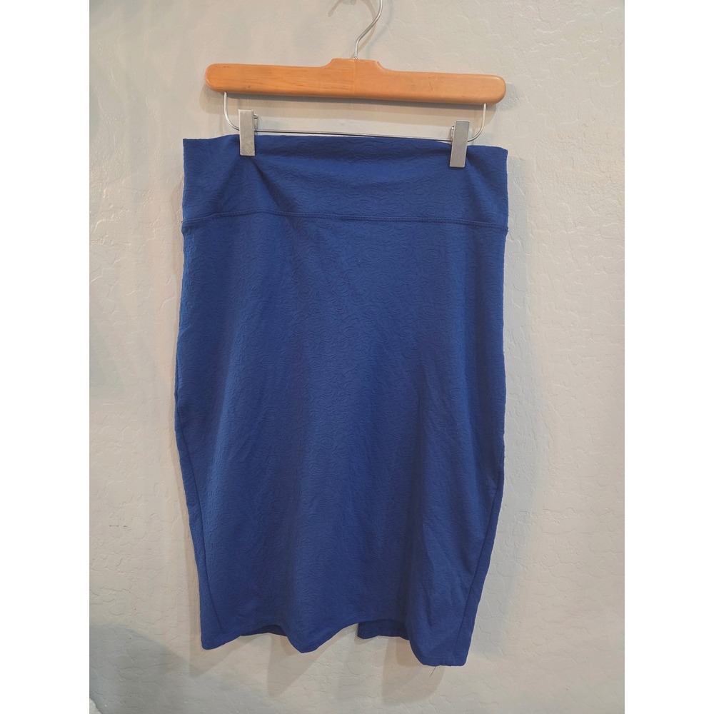 LuLaRoe Cassie Pencil Skirt Royal Blue Embossed Rose Floral Textured Medium‎